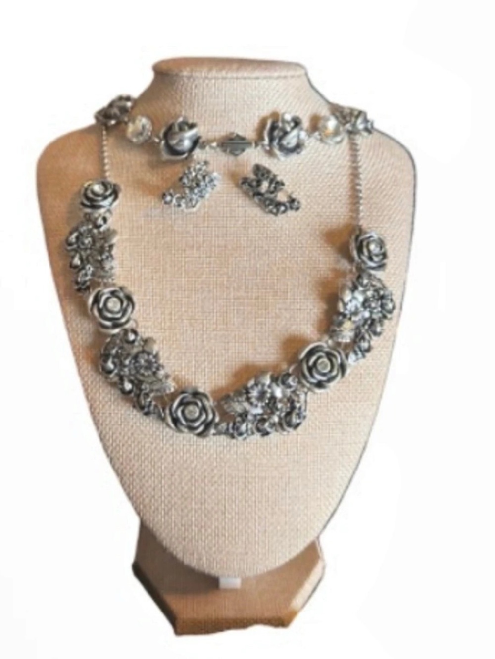 Harley Davidson Silver Floral Jewelry Set earrings bracelet necklace